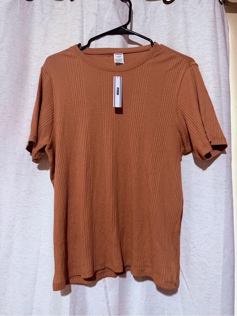 PINK Victoria's Secret Ribbed Short-Sleeve Tee in Rust